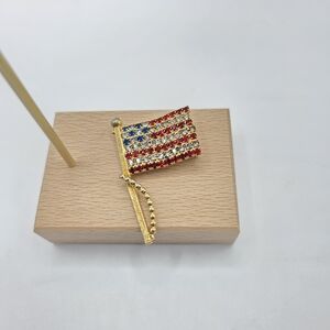 Vintage Multi-Color Rhinestone Flag Brooch